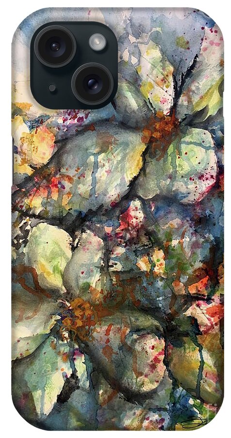 Impressionistic Floral Landscape Louisiana Watercolor Abstract Impressionism Water Bayou Lake Verret Blue Set Design Iris Abstract Painting Abstract Landscape Purple Trees Fishing Painting Bayou Scene Cypress Trees Swamp Bloom Elegant Flower Watercolor Coastal Bird Water Bird Interior Design Imaginative Landscape Oak Tree Louisiana Abstract Impressionism Set Design iPhone Case featuring the painting DrippyBlooms by Francelle Theriot