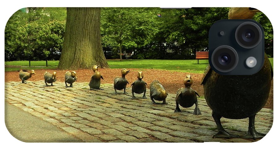 Make Way For The Ducklings Boston Public Garden iPhone Case featuring the photograph Ducklings In Boston Public Garden by Kathleen Moroney