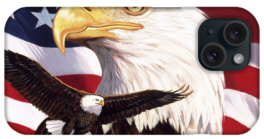 Eagle And Flag iPhone Case featuring the painting Eagle And Flag by William Vanderdasson