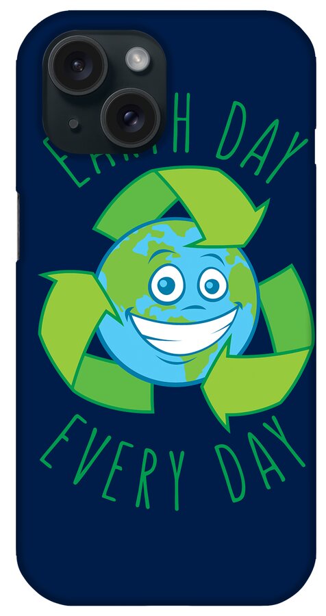 Green iPhone Case featuring the digital art Earth Day Every Day Recycle Cartoon by John Schwegel