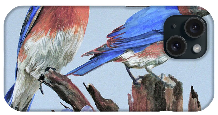 Eastern Bluebird Duo iPhone Case featuring the painting Eastern Bluebird Duo by Carol J Rupp