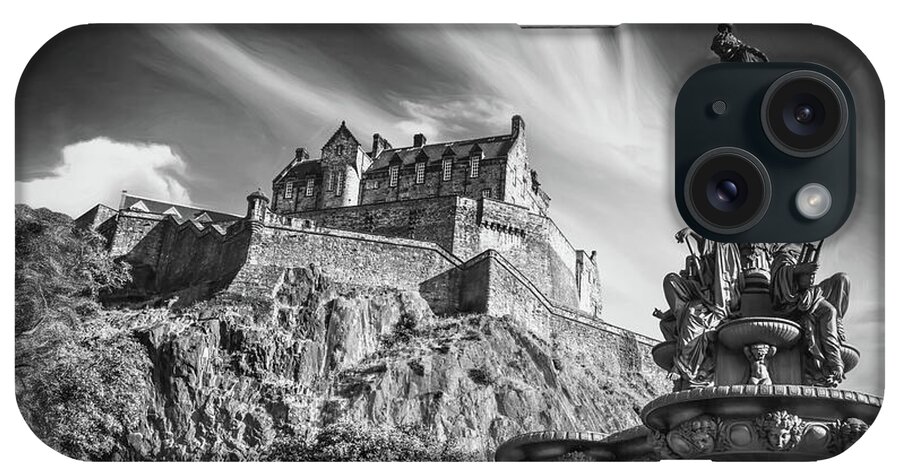 Edinburgh Castle iPhone Case featuring the photograph Edinburgh Castle Scotland Black and White by Carol Japp