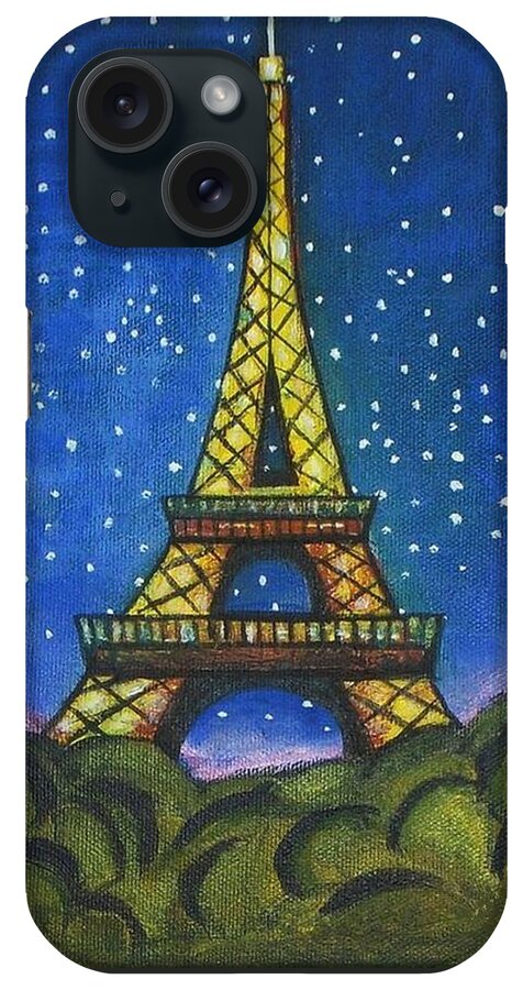 Eiffel Tower iPhone Case featuring the painting Eiffel in Starry Night by Vesna Antic