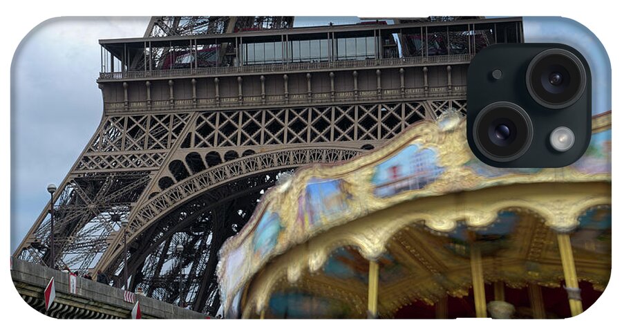 Eiffel Tower With Running Carousel iPhone Case featuring the photograph Eiffel Tower With Running Carousel by Cora Niele