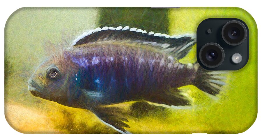 African Cichlid iPhone Case featuring the digital art Electric Blue Johannii Chalk Smudge by Don Northup