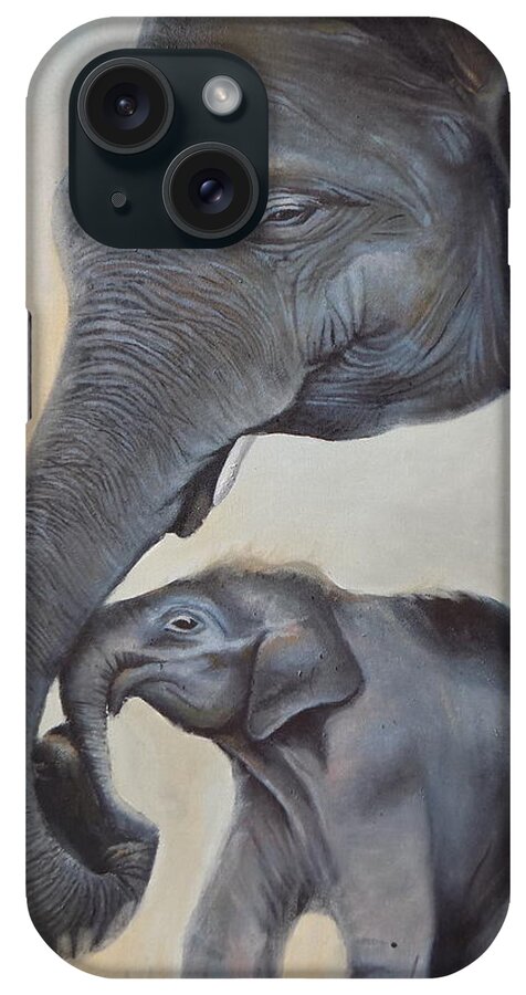 Living Room iPhone Case featuring the painting Elephant and Calf by Olaoluwa Smith