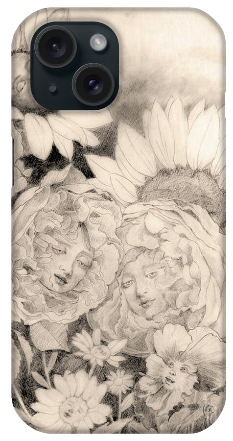 English Garden iPhone Case featuring the drawing English Roses African Sunflower by Kathryn Donatelli