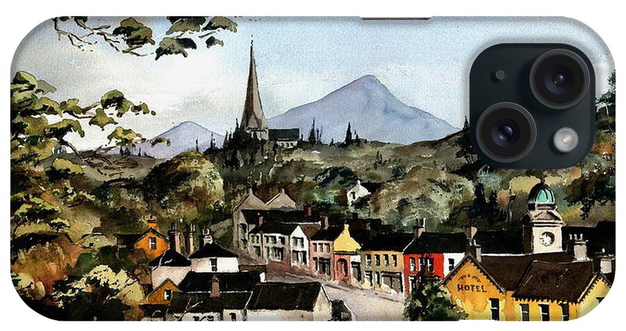 Ireland iPhone Case featuring the painting Enniskerry Village Birdseye, Wicklow. by Val Byrne