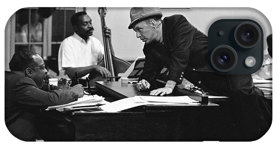 Count Basie iPhone Case featuring the photograph Entertainer Frank Sinatra (R) leaning across piano chatting with Count Basie during rehearsal for upcoming Vegas show. by John Dominis