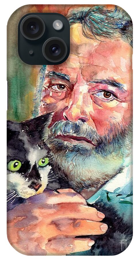 Ernest Miller Hemingway iPhone Case featuring the painting Ernest Hemingway Portrait by Suzann Sines