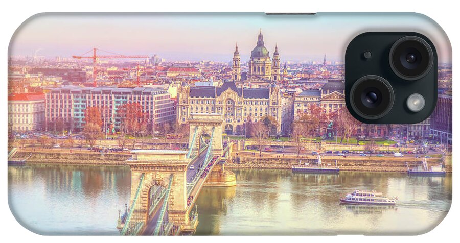 Budapest iPhone Case featuring the photograph Ethereal Panorama of Budapest Chain Bridge by Stefano Senise