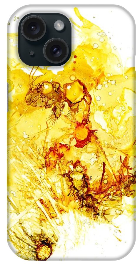 Abstract iPhone Case featuring the painting Explosion of Gold by Christy Sawyer