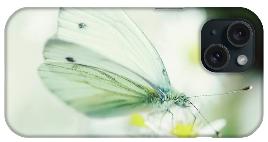 Black Color iPhone Case featuring the photograph Extreme Close Up Of White Butterfly & by Les Hirondelles Photography