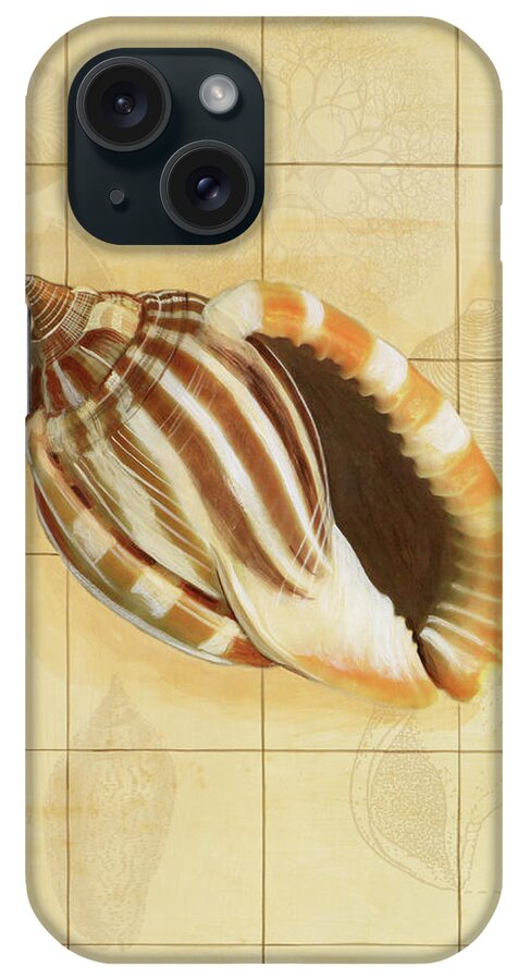 Large Conch Shell With Tiled Background With Shadows Of Various Shells iPhone Case featuring the mixed media F66 by Pablo Esteban
