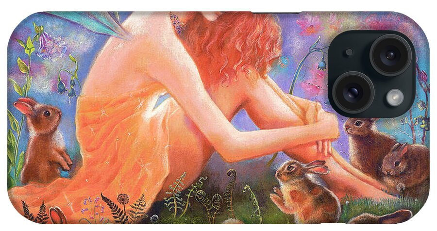 Fairy And The Velveteen Rabbit iPhone Case featuring the painting Fairy And The Velveteen Rabbit by Judy Mastrangelo