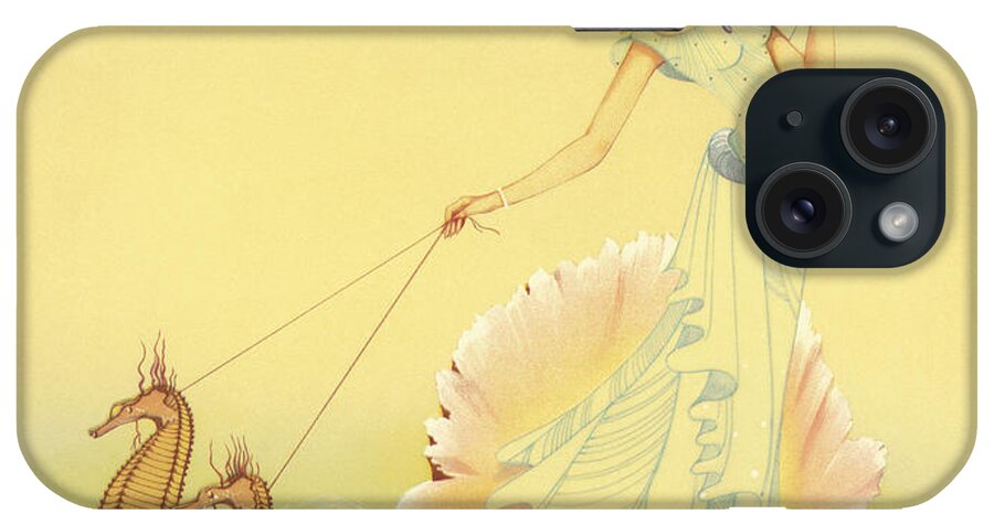 Apparel iPhone Case featuring the drawing Fairy Riding a Seashell with Seahorses by CSA Images