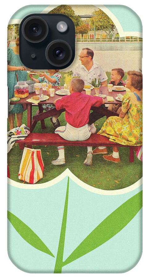 Adult iPhone Case featuring the drawing Family Picnic in a Flower by CSA Images