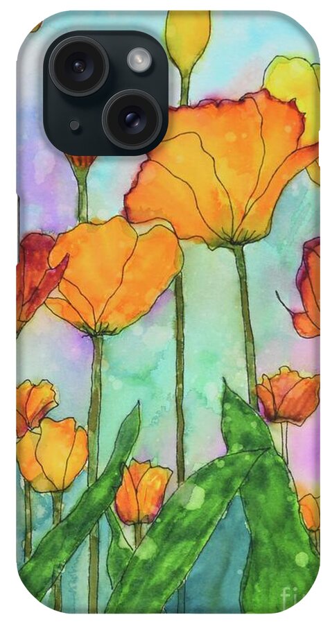 Barrieloustark iPhone Case featuring the painting Fanciful Tulips by Barrie Stark