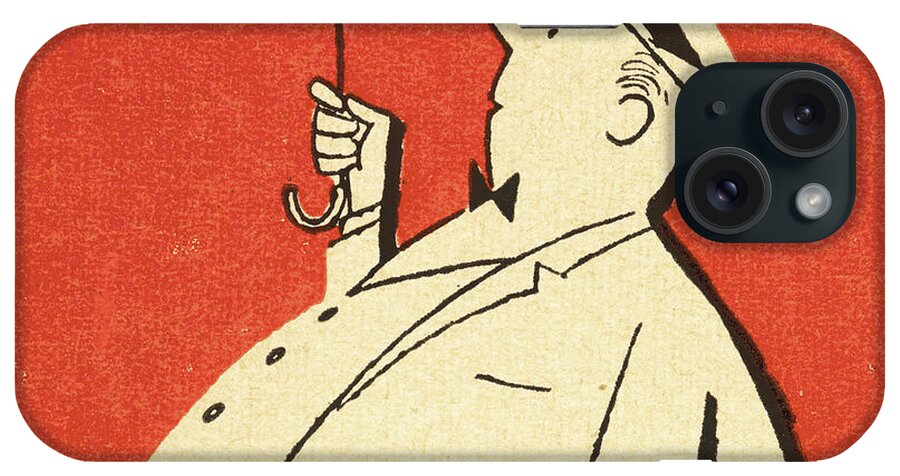 Accessories iPhone Case featuring the drawing Fat Man Holding Tiny Umbrella by CSA Images