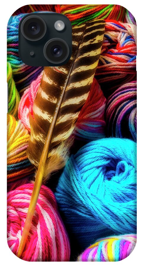 Colorful Yarn iPhone Case featuring the photograph Feather And Yarn by Garry Gay