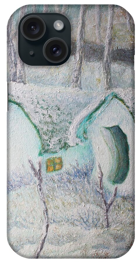 February iPhone Case featuring the painting February by Elzbieta Goszczycka