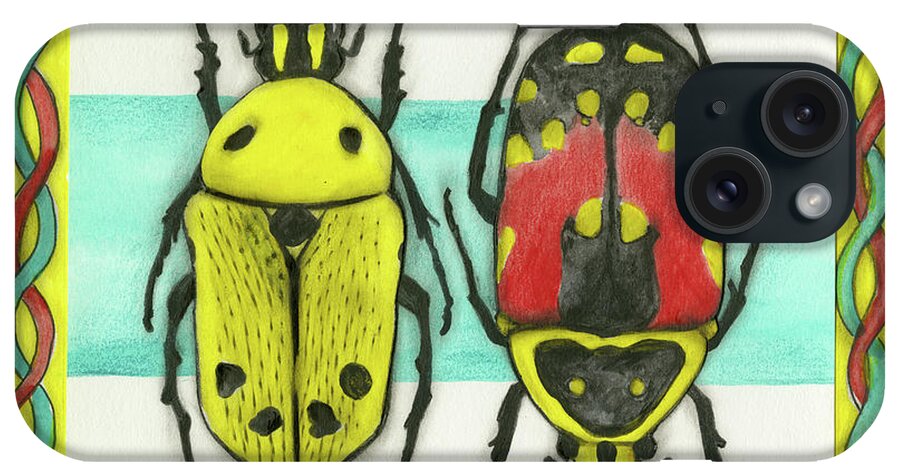 Festive Jewel Beetles iPhone Case featuring the painting Festive Jewel Beetles by Claudia Interrante