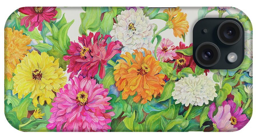 Multi Colored Zinnias iPhone Case featuring the painting Festive Zinnias by Joanne Porter