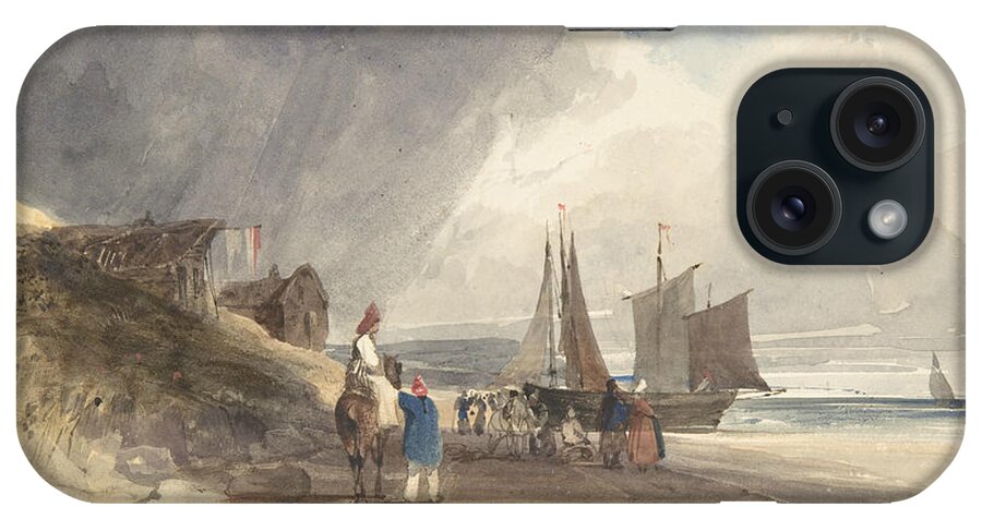 19th Century Art iPhone Case featuring the drawing Figures on a Beach, Northern France by Thomas Shotter Boys