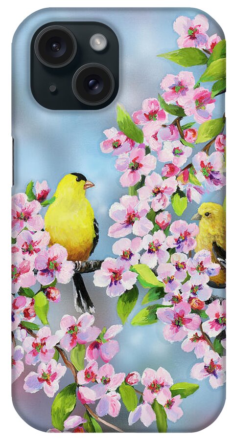Animals iPhone Case featuring the painting Finches In Cherry Tree by Sarah Davis