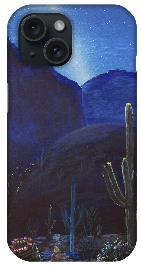 Tucson iPhone Case featuring the painting Finger Rock Trail Night, Tucson, Arizona by Chance Kafka