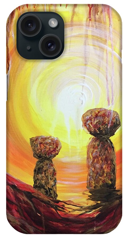 Latte Stone iPhone Case featuring the painting Fire and Earth Latte Stones by Michelle Pier