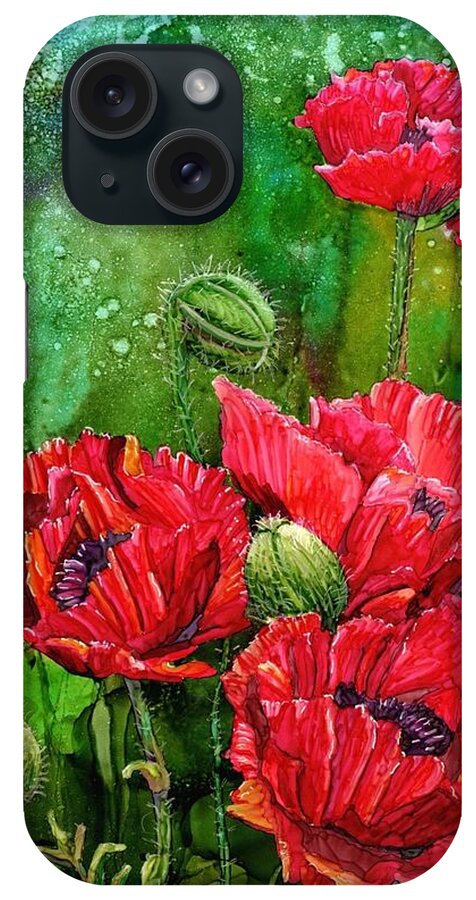 Poppies iPhone Case featuring the painting Fire-red Poppies by Tammy Crawford