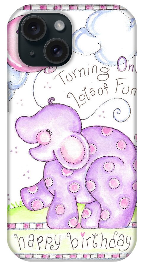 Birthday Card iPhone Case featuring the painting First Birthday Elephant by Shelly Rasche
