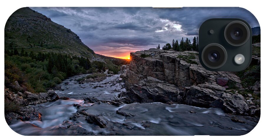 Swiftcurrent Falls iPhone Case featuring the photograph First Sunlight Over Swiftcurrent Falls by Adam Jewell