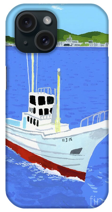 Boat iPhone Case featuring the painting Fishing Boat And Harbor by Hiroyuki Izutsu