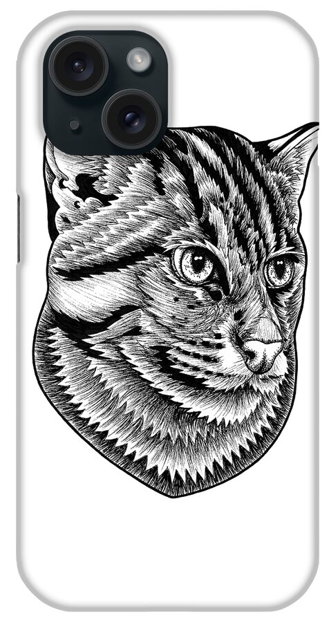 Fishing Cat iPhone Case featuring the drawing Fishing cat ink illustration by Loren Dowding