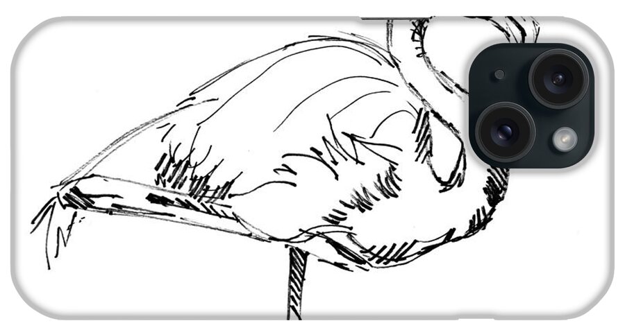Flamingo iPhone Case featuring the drawing Flamingo black and white drawing illustration by Mike Jory