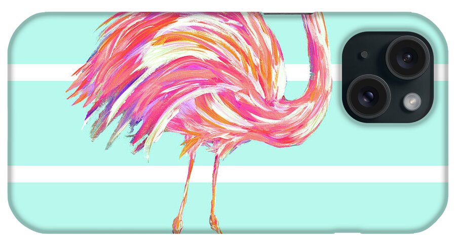 Flamingo iPhone Case featuring the painting Flamingo On Stripes by South Social D