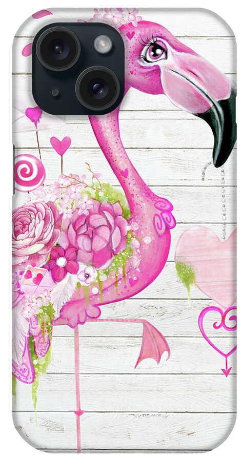 Flamingo Valentine iPhone Case featuring the mixed media Flamingo Valentine by Sheena Pike Art And Illustration