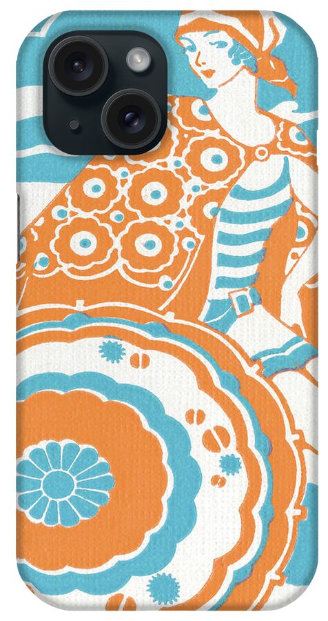 Adult iPhone Case featuring the drawing Flapper Lady at the Beach by CSA Images