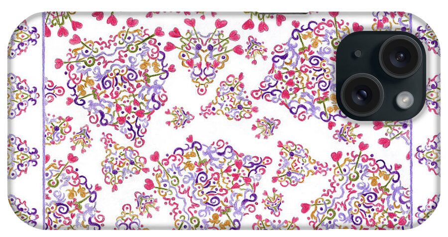 Lise Winne iPhone Case featuring the drawing Floating Hearts with Border by Lise Winne