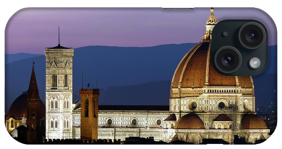 Campanile iPhone Case featuring the photograph Florence Catherdral Duomo Illuminated by Sir Francis Canker Photography