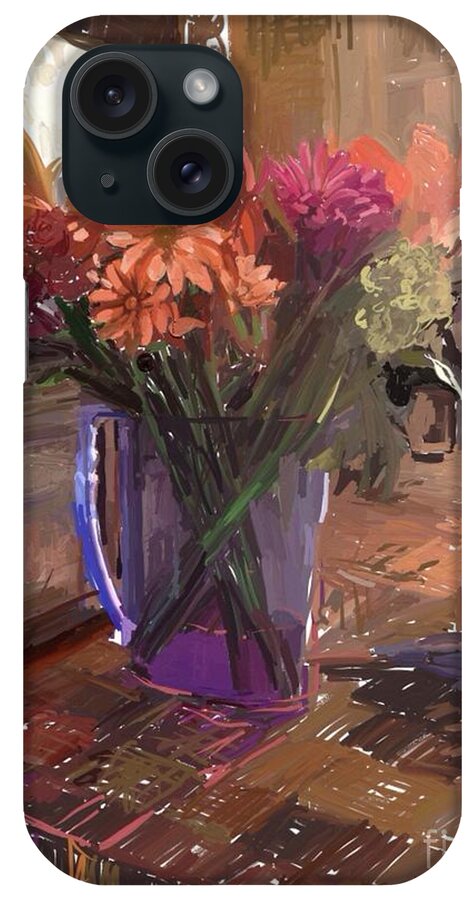 Vase iPhone Case featuring the digital art Flowers in a Vase by Joe Roache