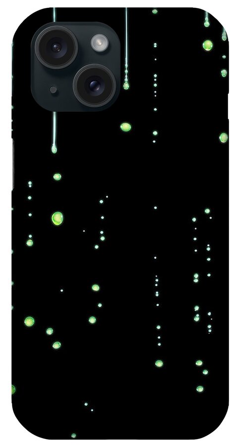 Black Background iPhone Case featuring the photograph Fluorescent Yellow Color Water Droplets by Biwa Studio