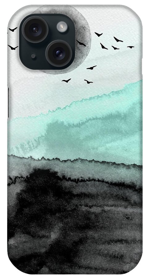 Landscape iPhone Case featuring the painting Flying Birds Sunset Watercolor II by Naxart Studio