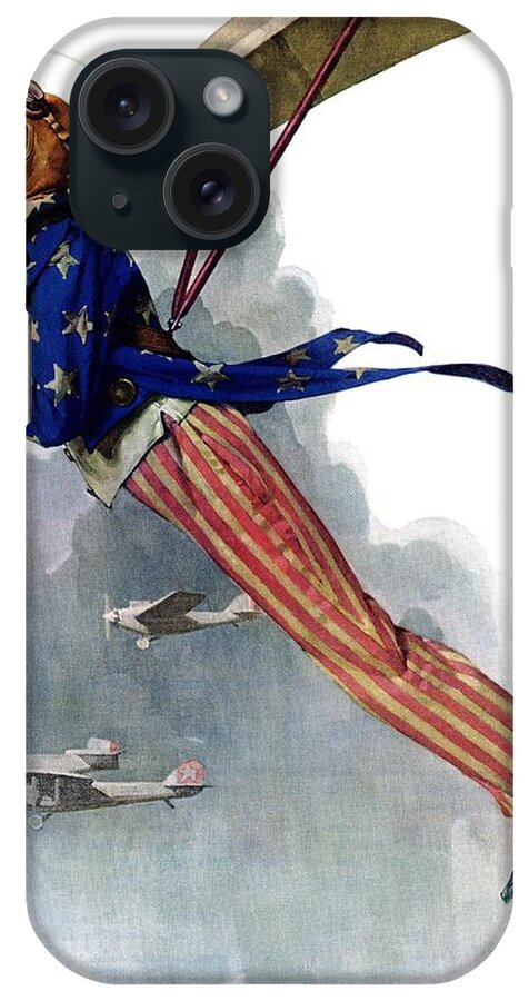 Airplanes iPhone Case featuring the painting flying Uncle Sam by Norman Rockwell