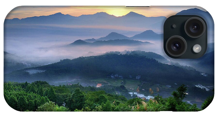 Tranquility iPhone Case featuring the photograph Foggy Mountain At Sunrise by Frank Chen
