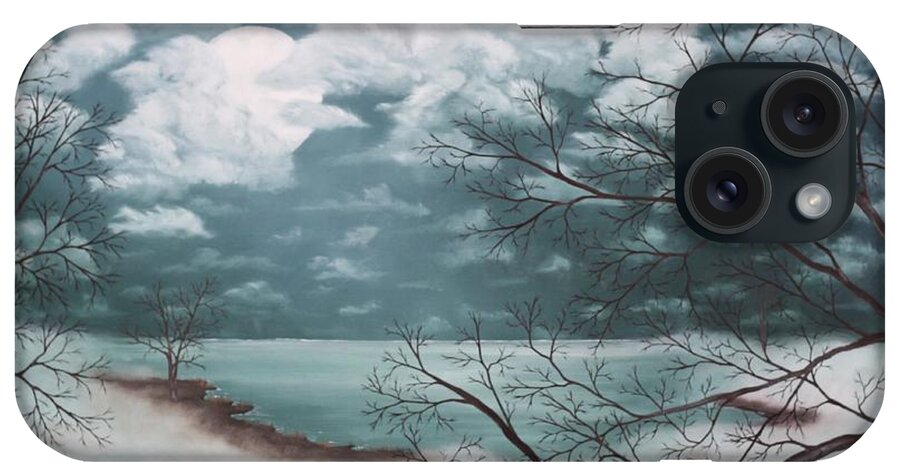 Foggy iPhone Case featuring the painting Foggy Nights Hue by Berlynn