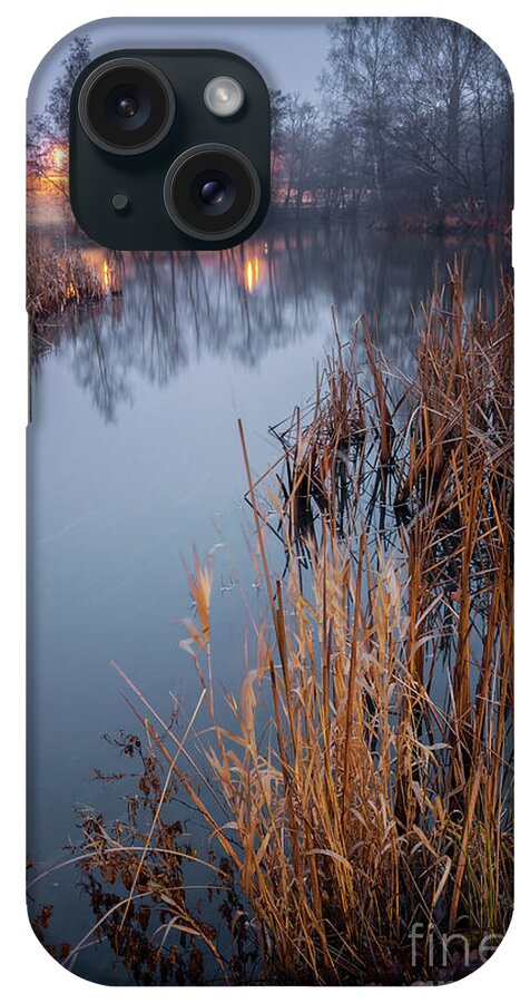 Sweden iPhone Case featuring the photograph Foggy pond landscape in evening by Sophie McAulay