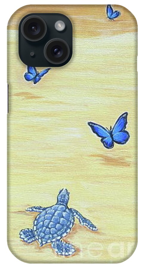 Sea Turtle iPhone Case featuring the painting Follow The Butterflies by Elisabeth Sullivan